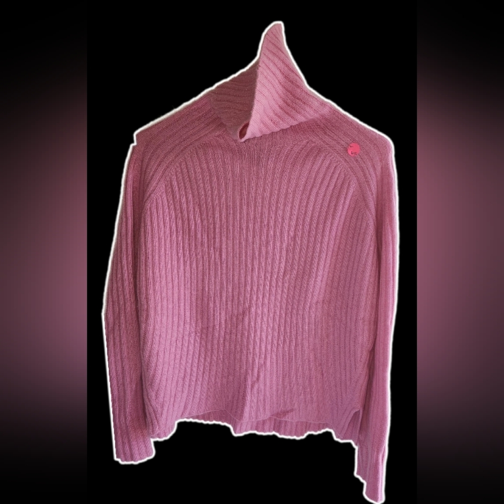 MAJE Pink Ribbed Cashmere Turtleneck Sweater size S